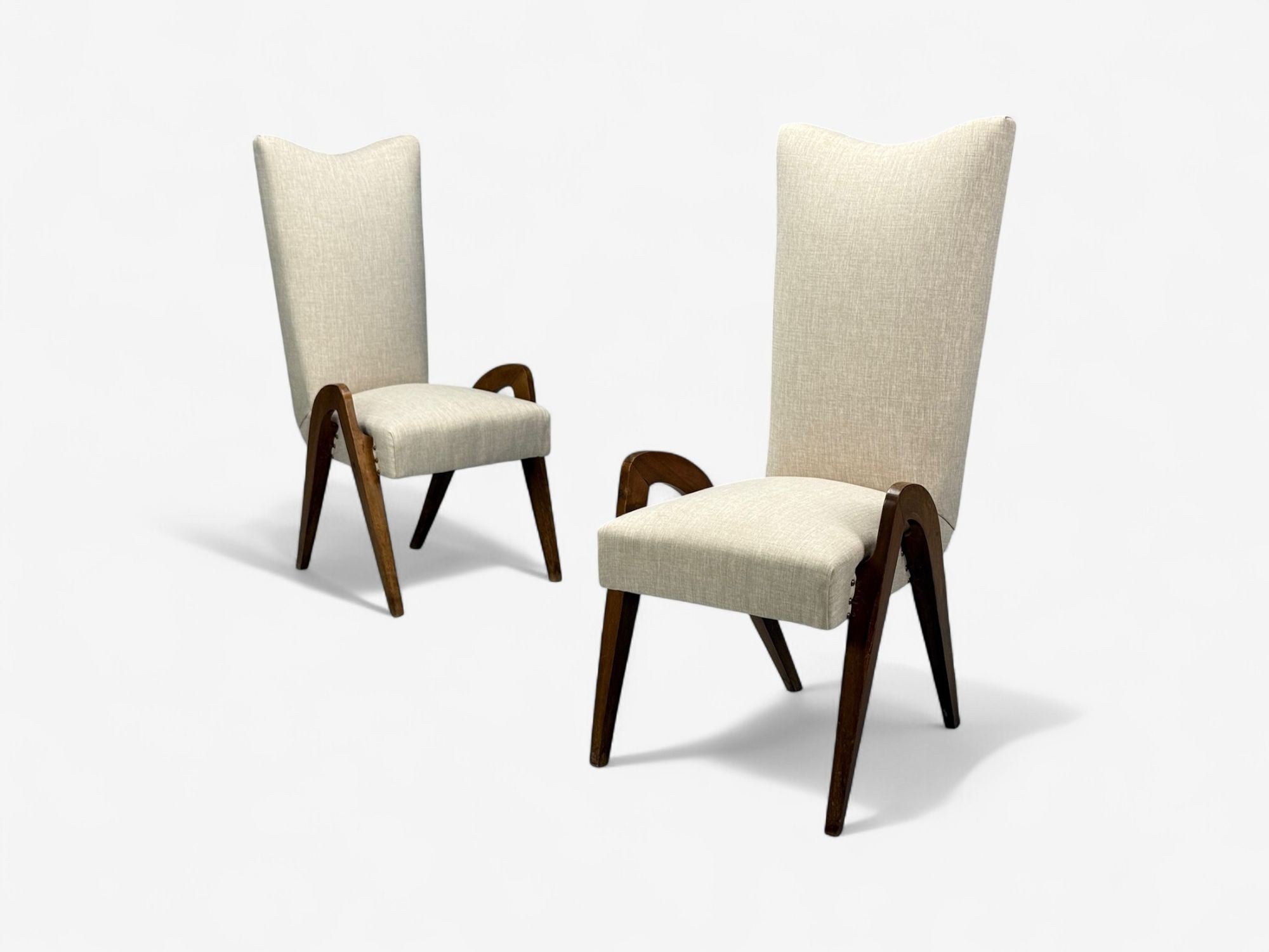 Malatesta & Masson, Beige Fabric, Wood, Occasional Chairs, Italy, 1950s