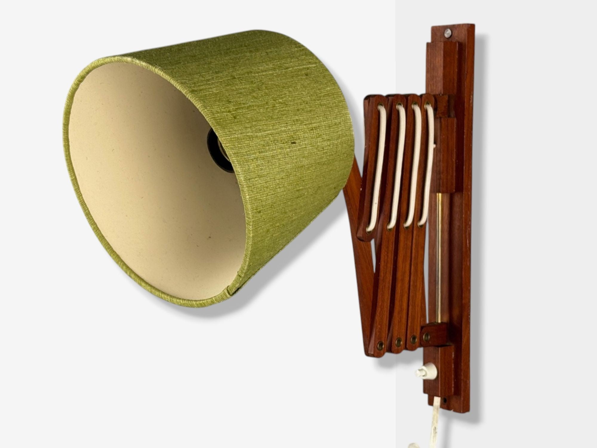 Aro Leuchten, Teak, Brass, Fabric, Scissor Wall Light, Germany, 1960s