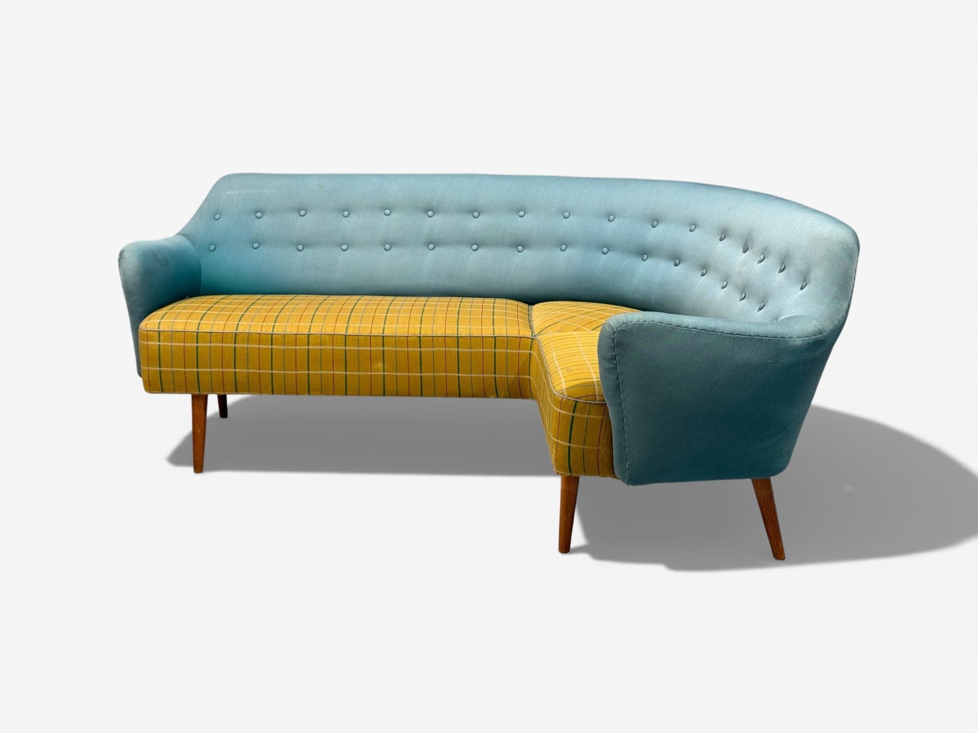 Danish Modern, Corner Sofa, Fabric, Wood, Denmark, 1950s