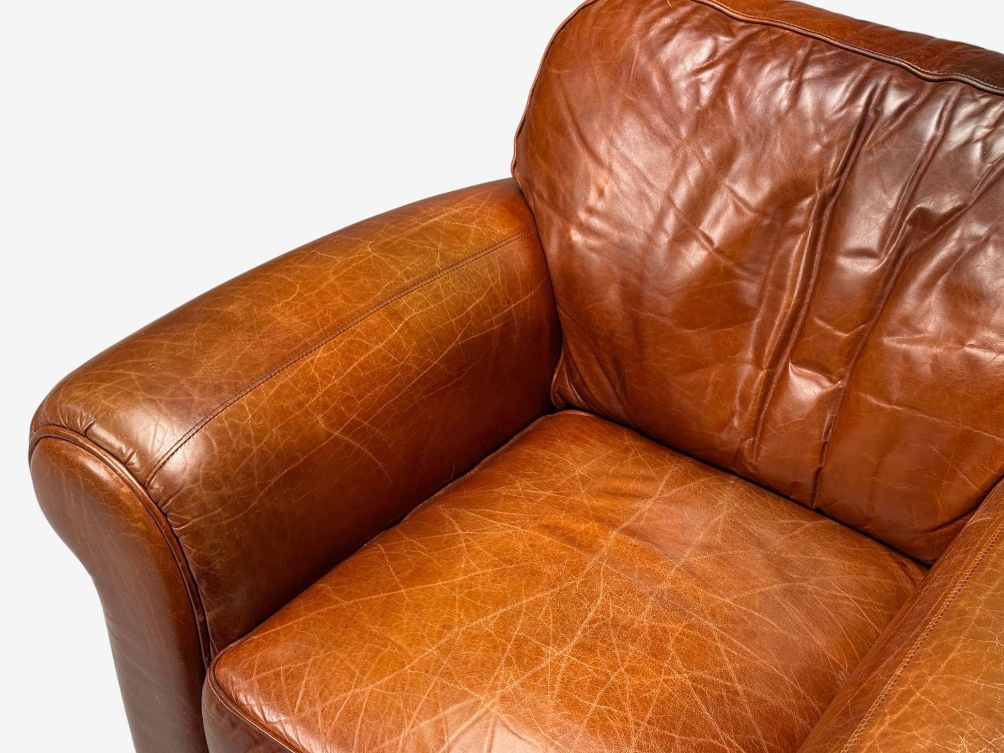 American Modern, Distressed Leather, Club Chair and Ottoman, USA, 1990s