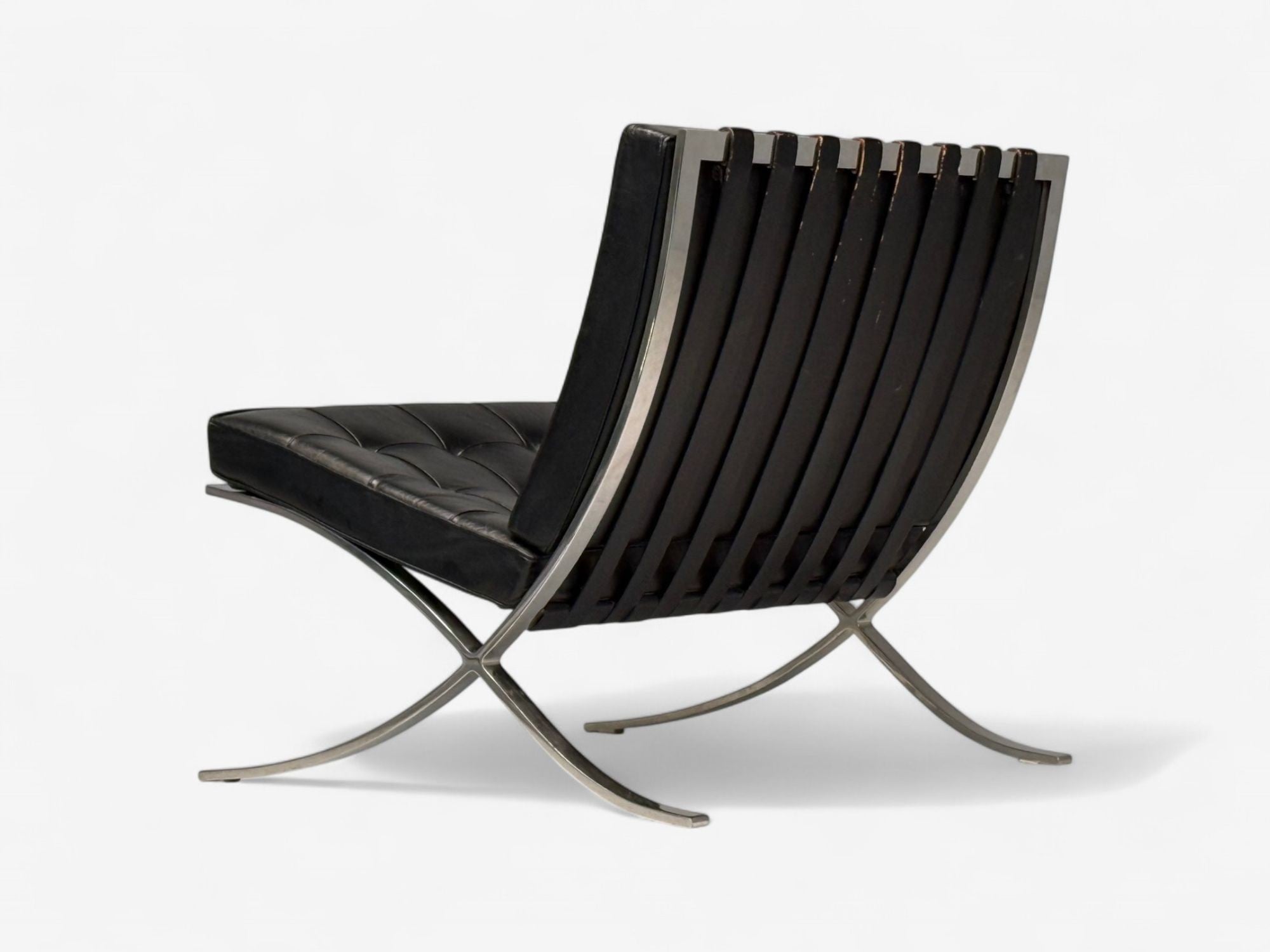 Mies van der Rohe, Black Leather, Chrome, Early Barcelona Chairs, USA, 1960s
