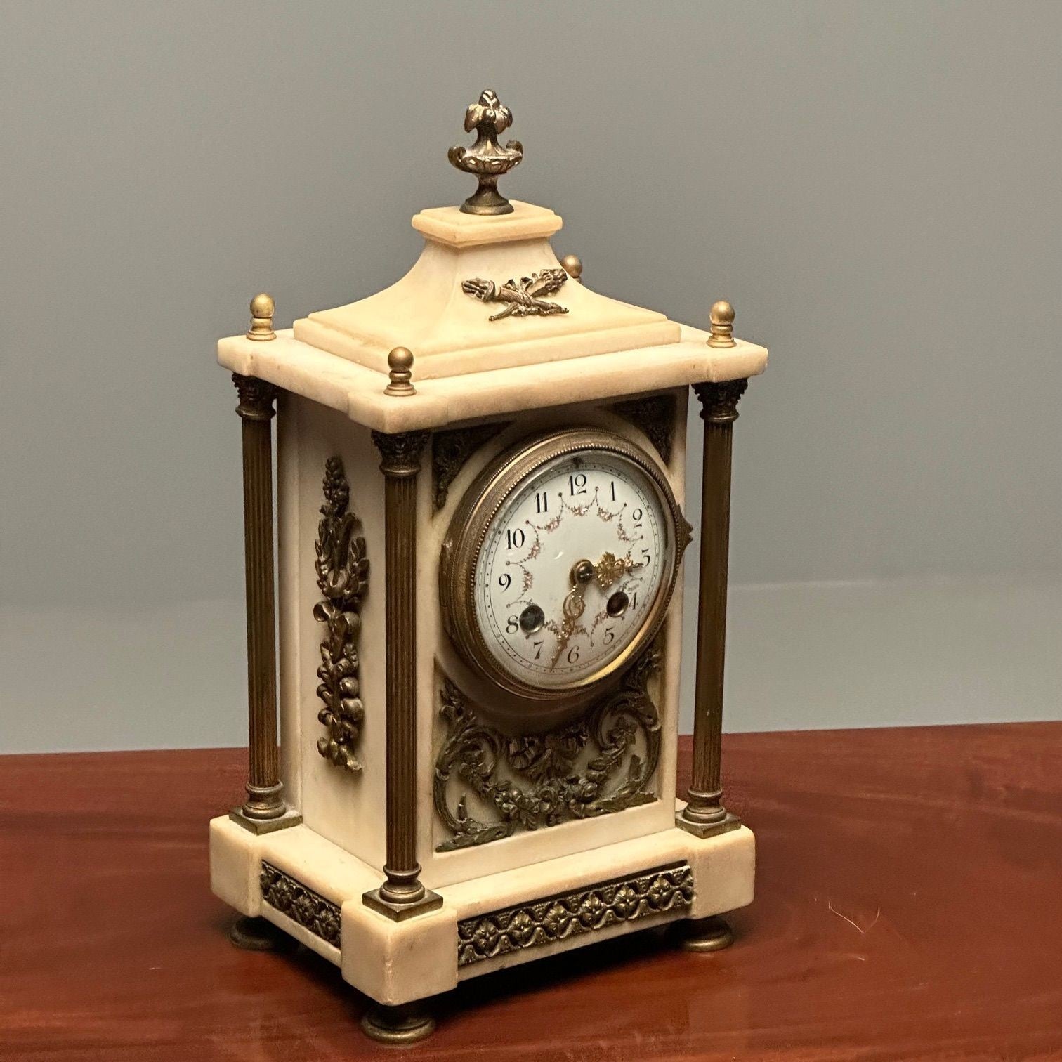 19th Cent Marble and Bronze French Mantle, Bracket or Table Clock, Signed France