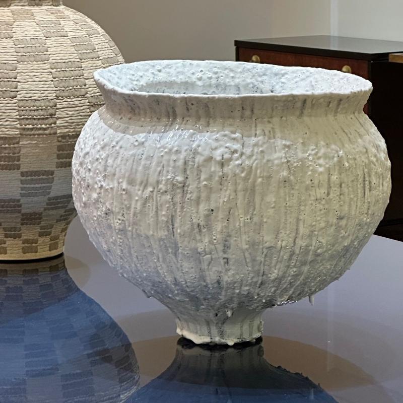 Jon Tierney, Contemporary, Large Modern Moon Jar, Glazed Ceramic, White and Blue