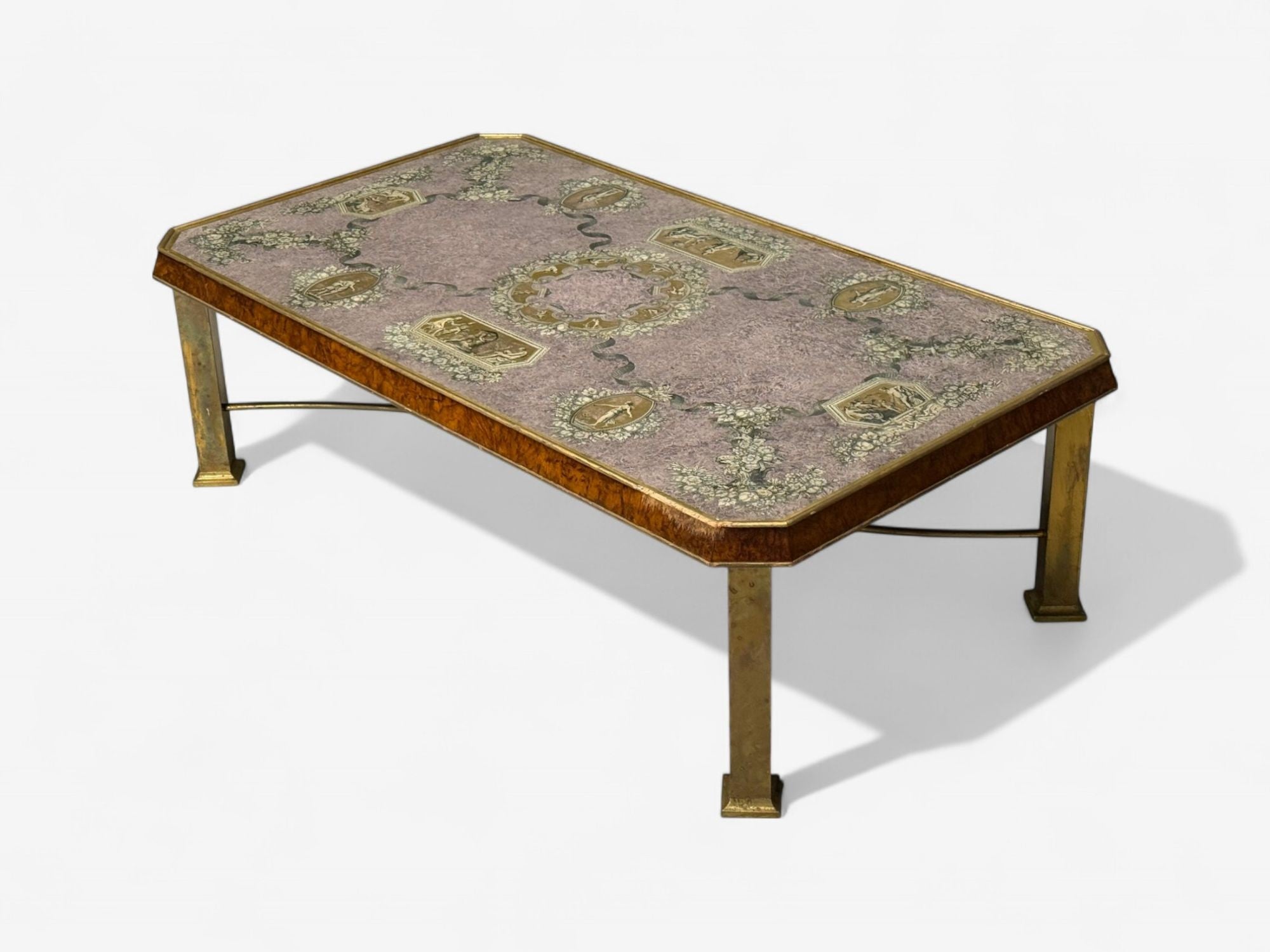 Italian Modern, Bronze, Burlwood, Monumental Coffee Table, Italy, 1940s
