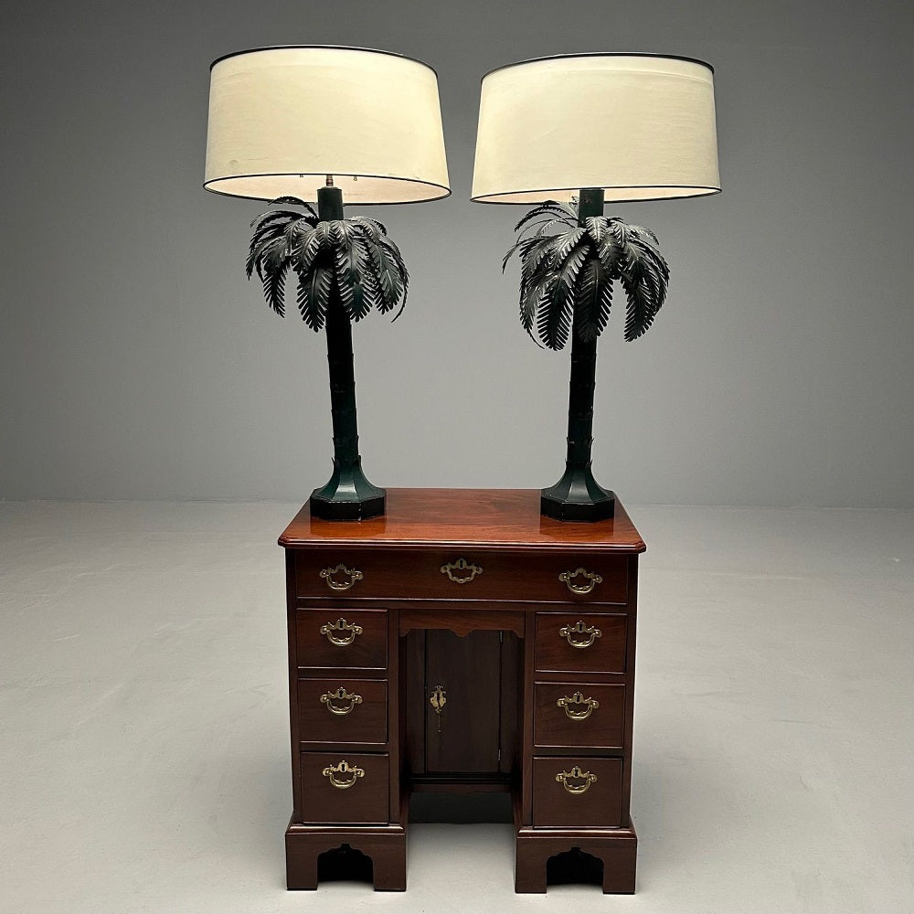 Large Pair of Mid-Century Modern Maison Jansen Style Palm Tree Lamps, Metal