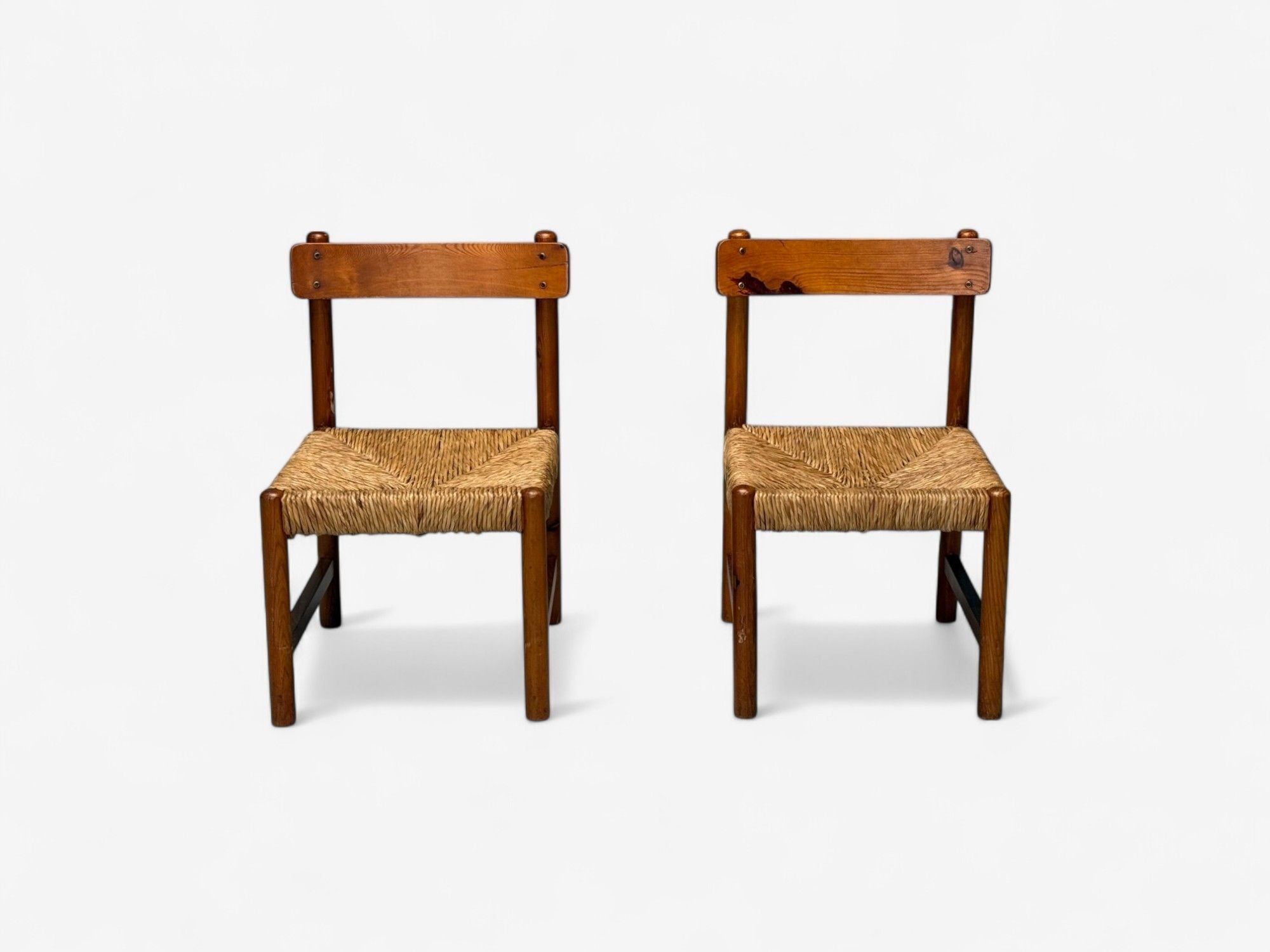 French Modern, Ash, Straw, Occasional Chairs, France, 1960s