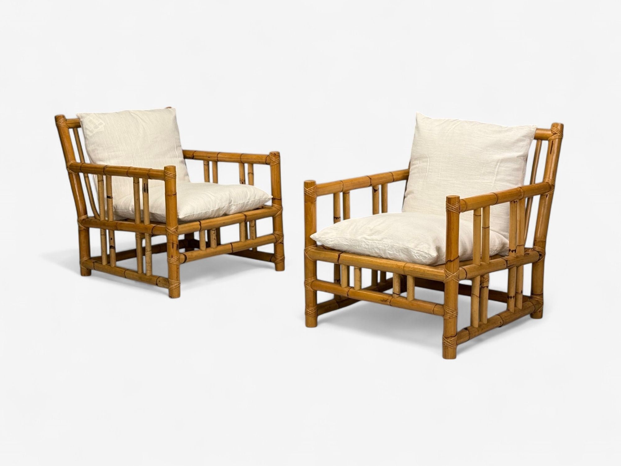 Italian Modern, Indian Cane, Bamboo, Lounge Chairs, Italy, 1960s
