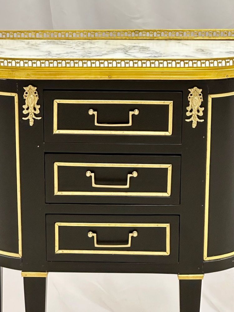 Single Ebony Demilune Marble Top Bronze Mounted End / Side Table