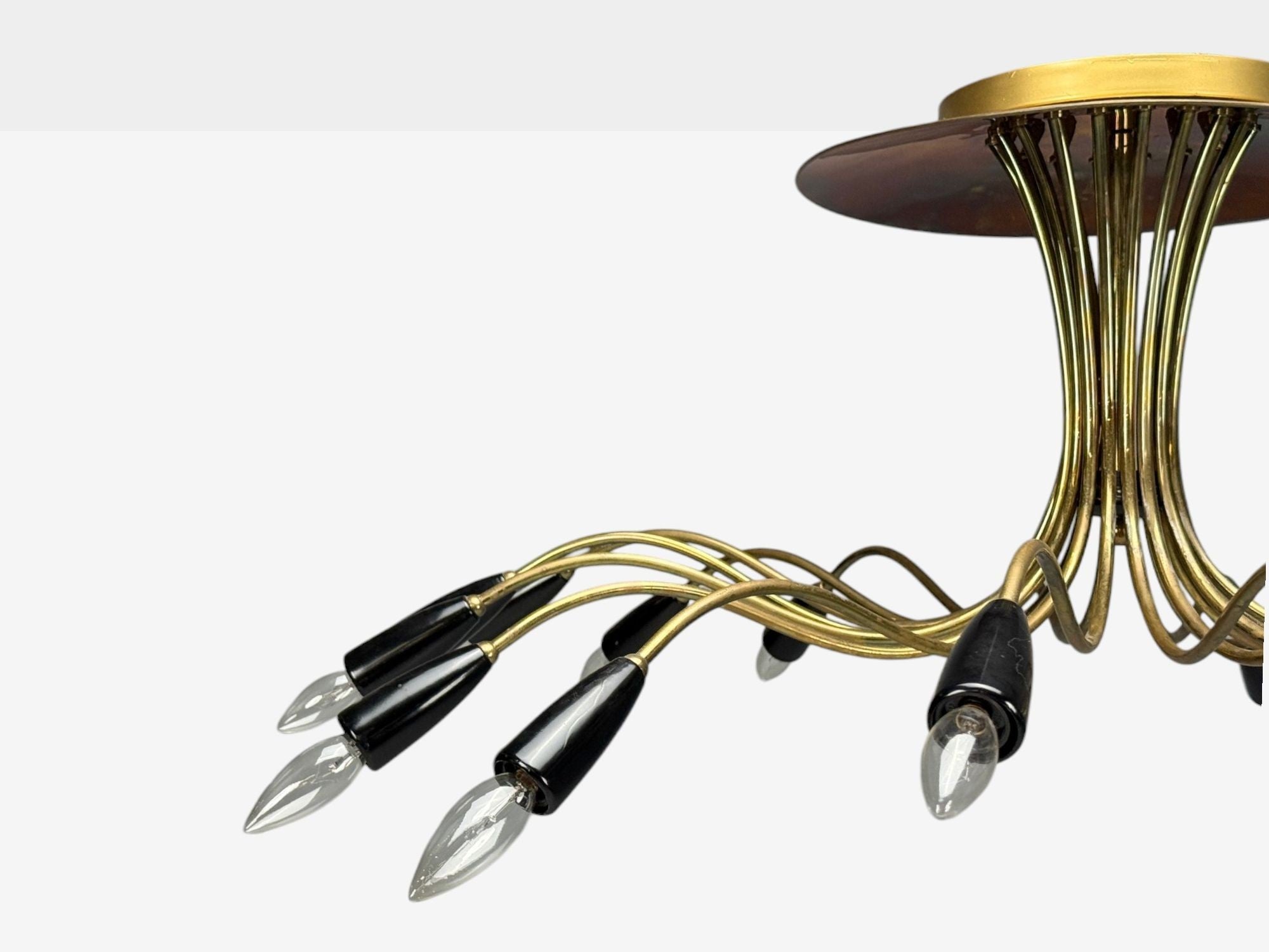 Italian Modern, Enameled Metal, Brass, Chandelier, Italy, 1960s