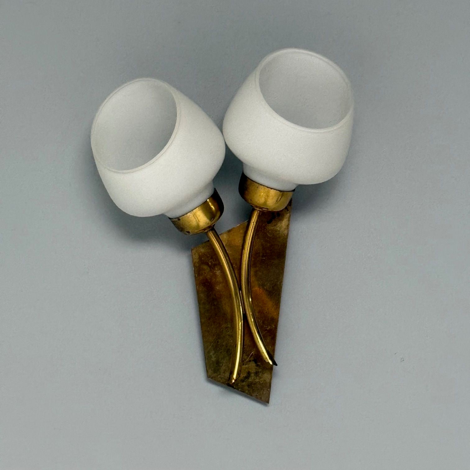 Italian Mid-Century Modern, Tulip Form Wall Sconces, Patinated Brass, 1950s