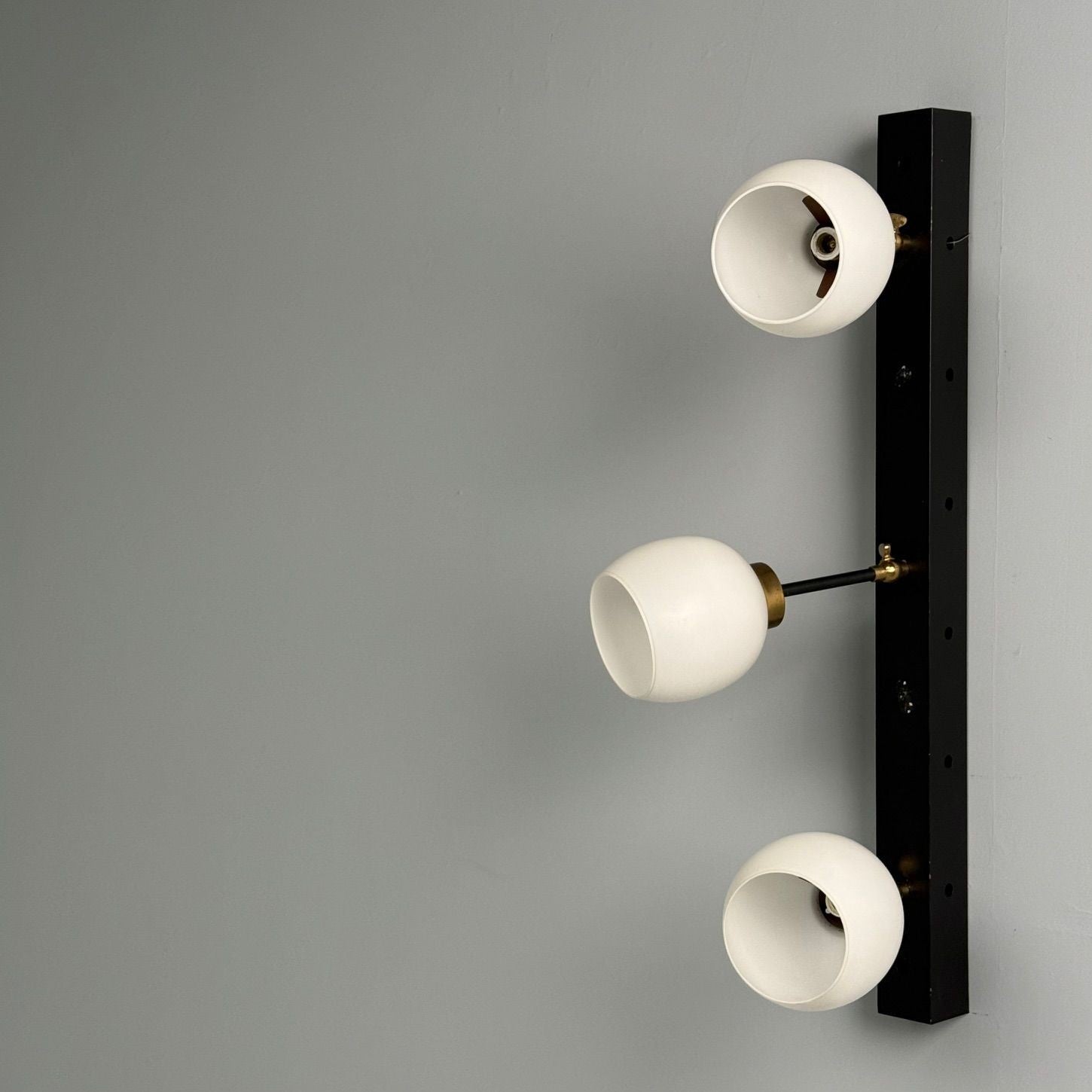 Italian Mid-Century Modern, Three Light Wall Sconce, Painted Metal, Glass, 1950s