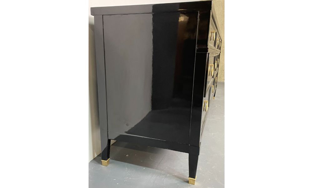 Hollywood Regency Black Lacquered Dresser / Sideboard, Bronze, Baker Furniture