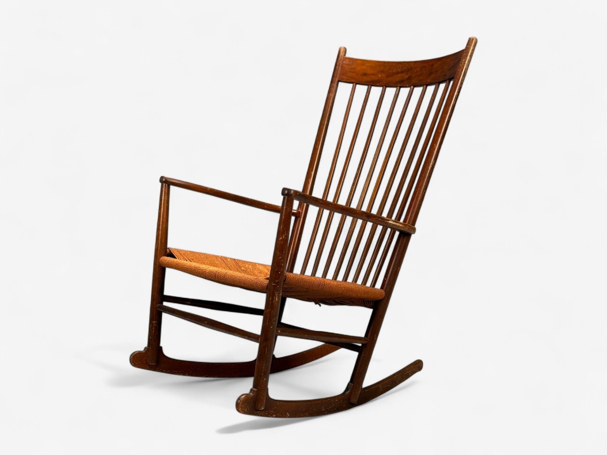 Hans Wegner, Beech, Danish Cord, J16 Rocking Chair, Denmark, 1950s