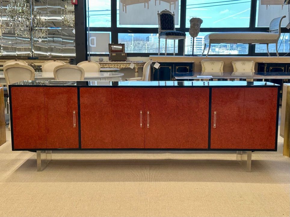 Mid-Century Modern Sideboard / Credenza, Kagan Style, Red Lacquered and Ebony