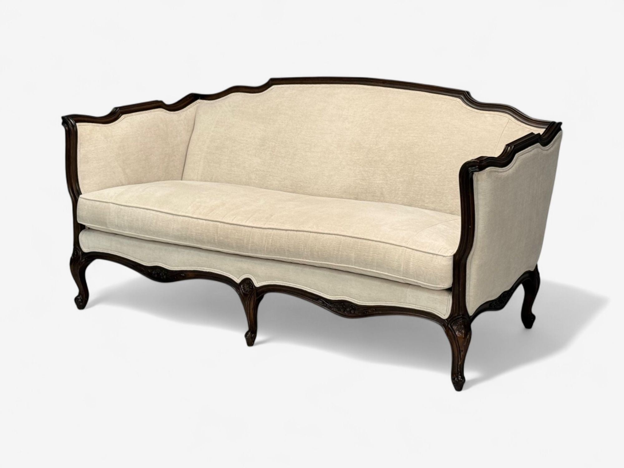 Louis XV Style, Mahogany, Beige Fabric, Sofa, France, 20th C.