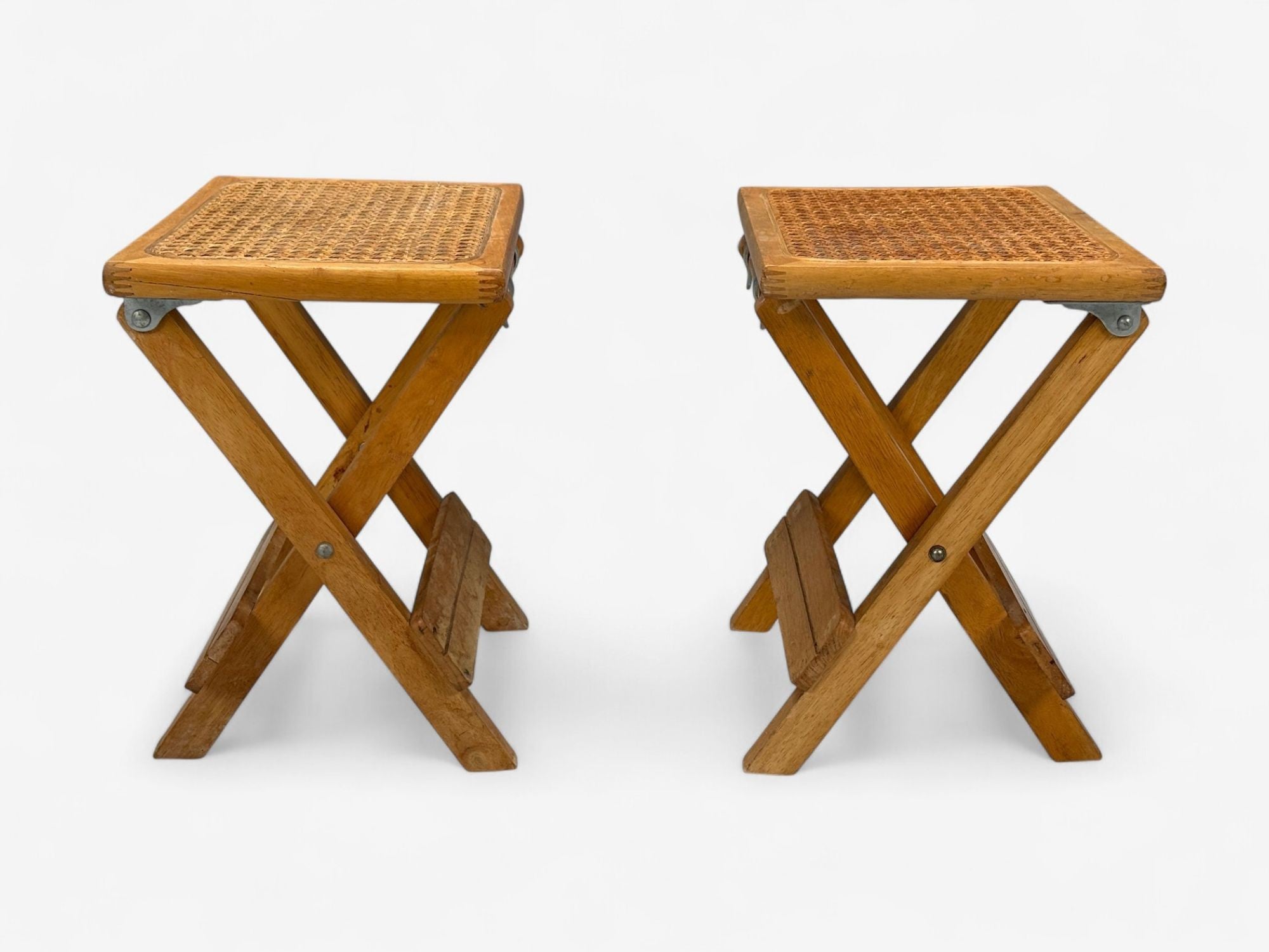 Danish Modern, Oak, Cane, Folding Side Tables, Denmark, 1970s