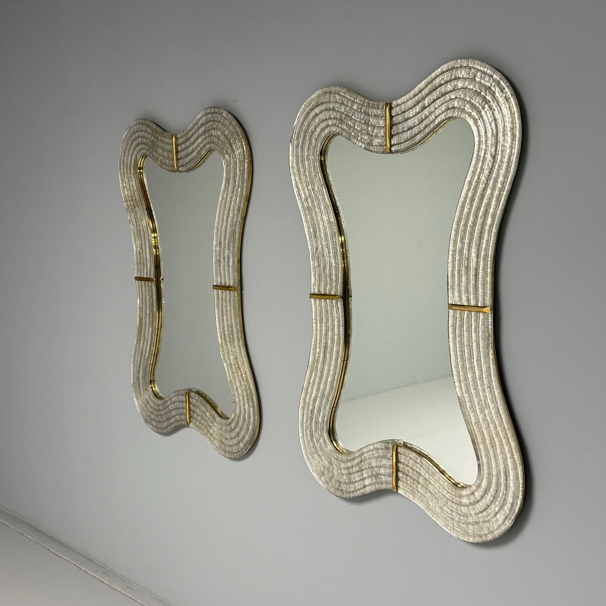 Contemporary, Modern Italian Wall Mirrors, Murano Glass, Silver Leaf, Brass