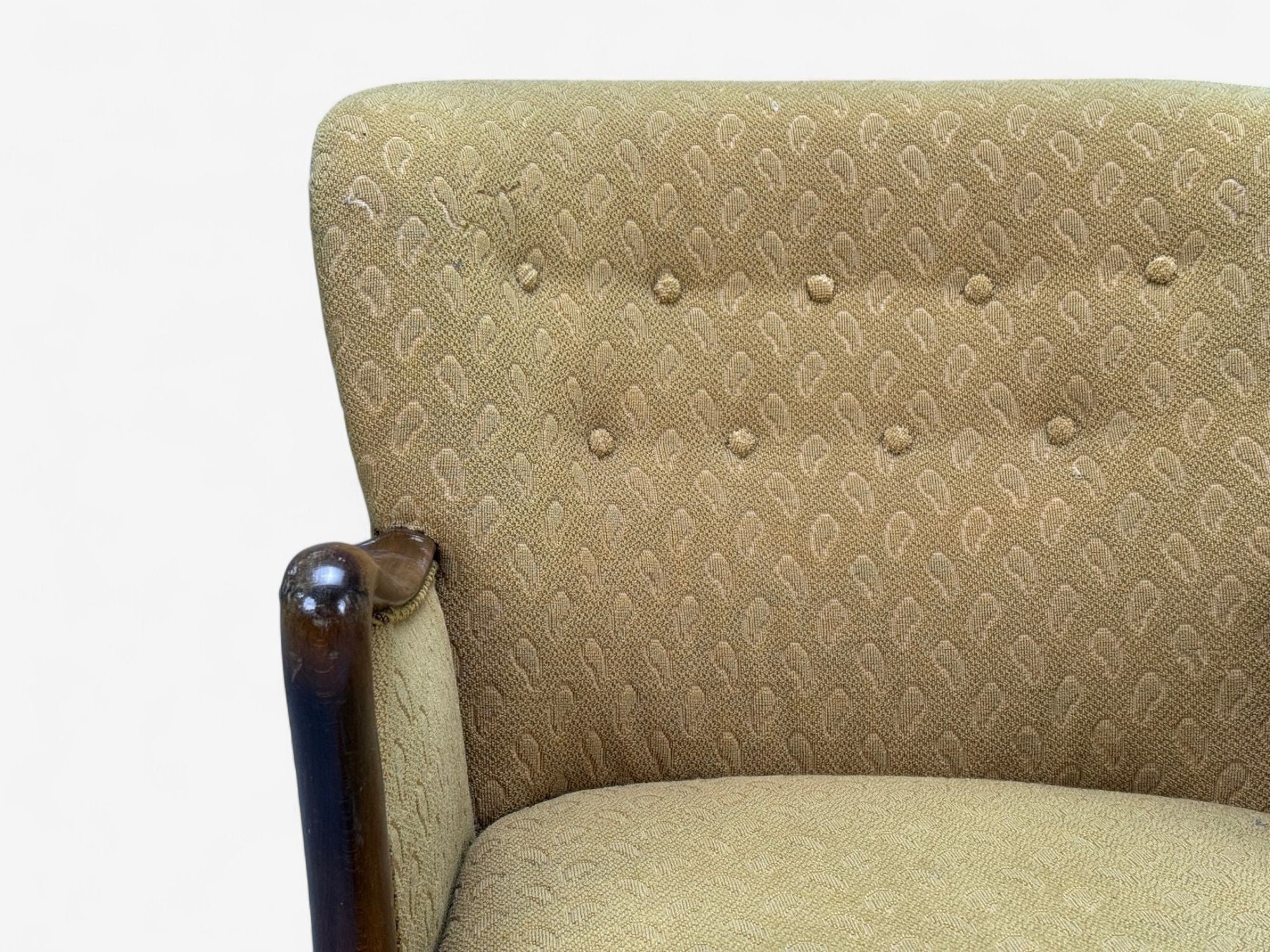 Slagelse Mobelvaerk, Fabric, Wood, Sculptural Arm Chair, Denmark, 1960s
