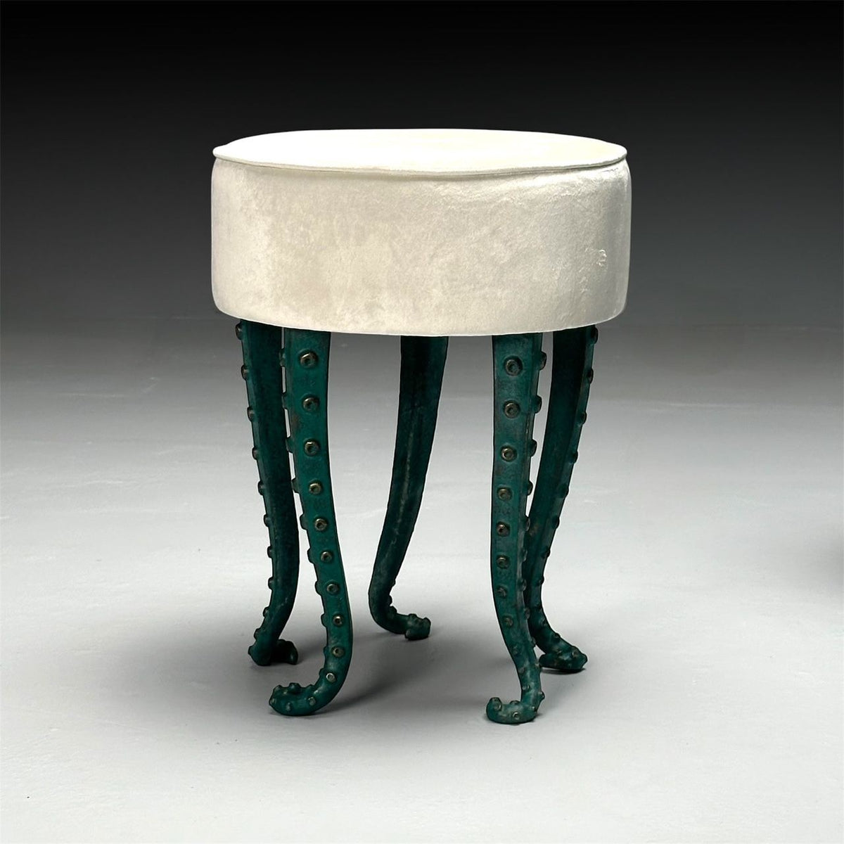 Modern, Octopus Footstools, Green Patinated Bronze, Grey Velvet