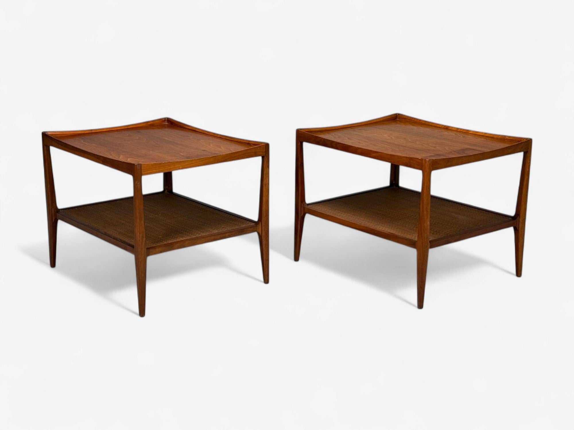 Heritage, American Modern, Walnut, Cane, End Tables, USA, 1960s
