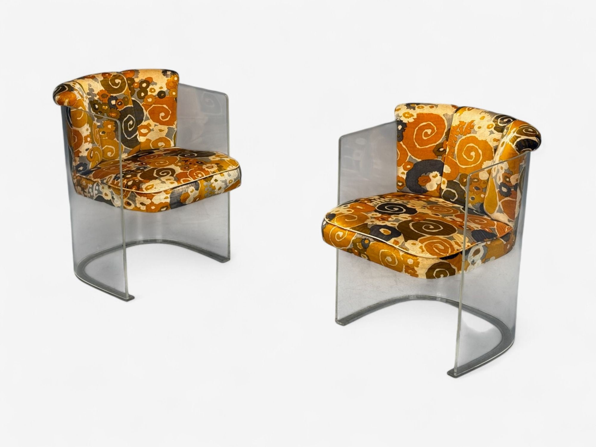 Vladimir Kagan, American Modern, Lucite, Fabric, Armchairs, USA, 1970s
