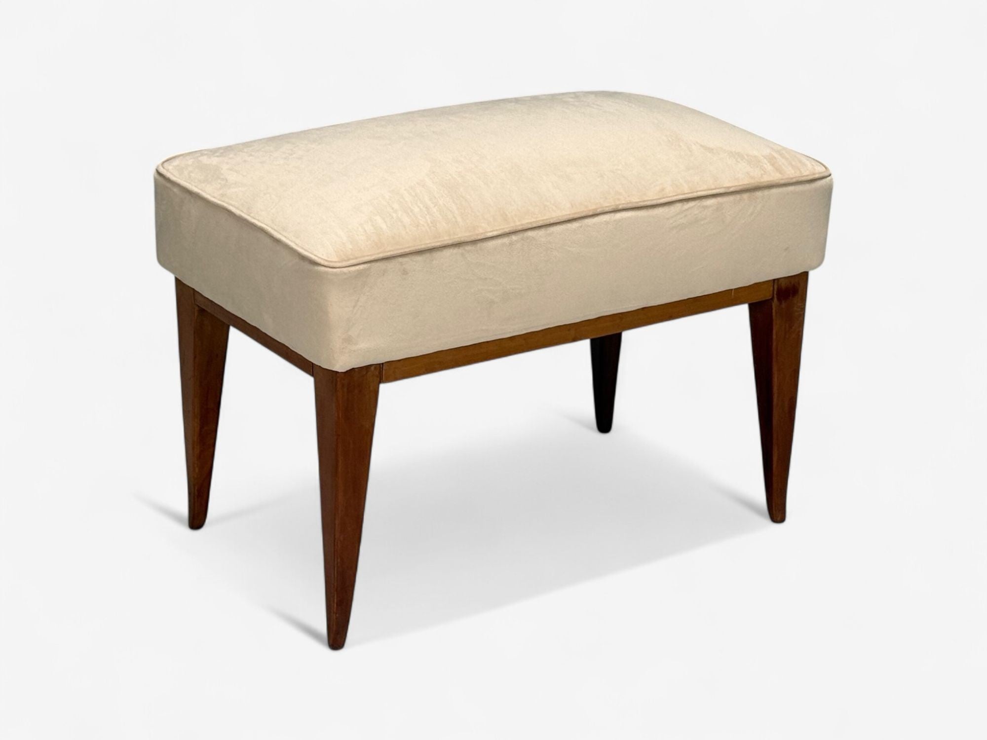Guglielmo Pecorini, Stained Wood, Beige Velvet, Ottoman, Italy, 1950s