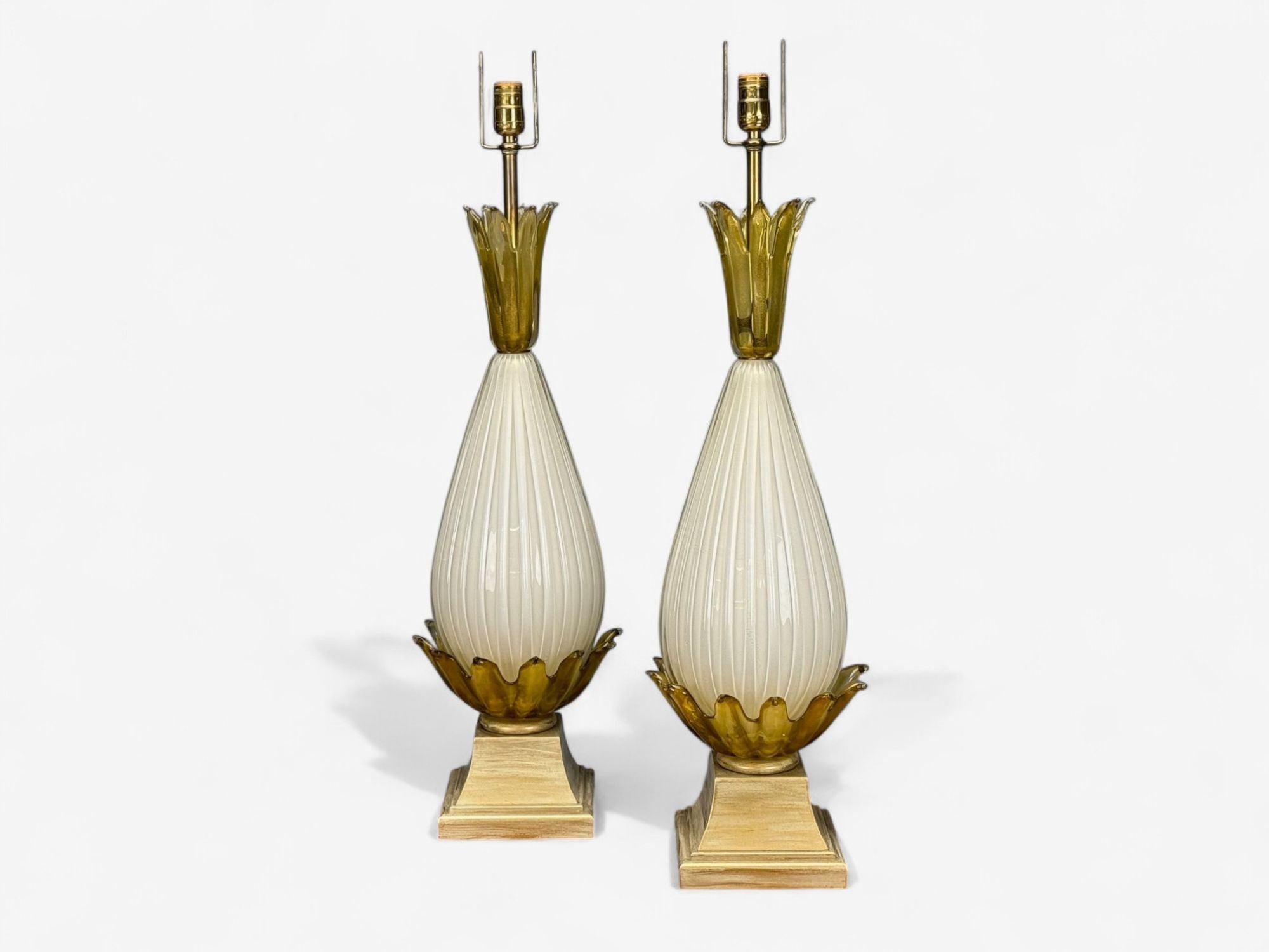 Italian Modern, Murano Glass, Wood, Large Table Lamps, Italy, 1940s