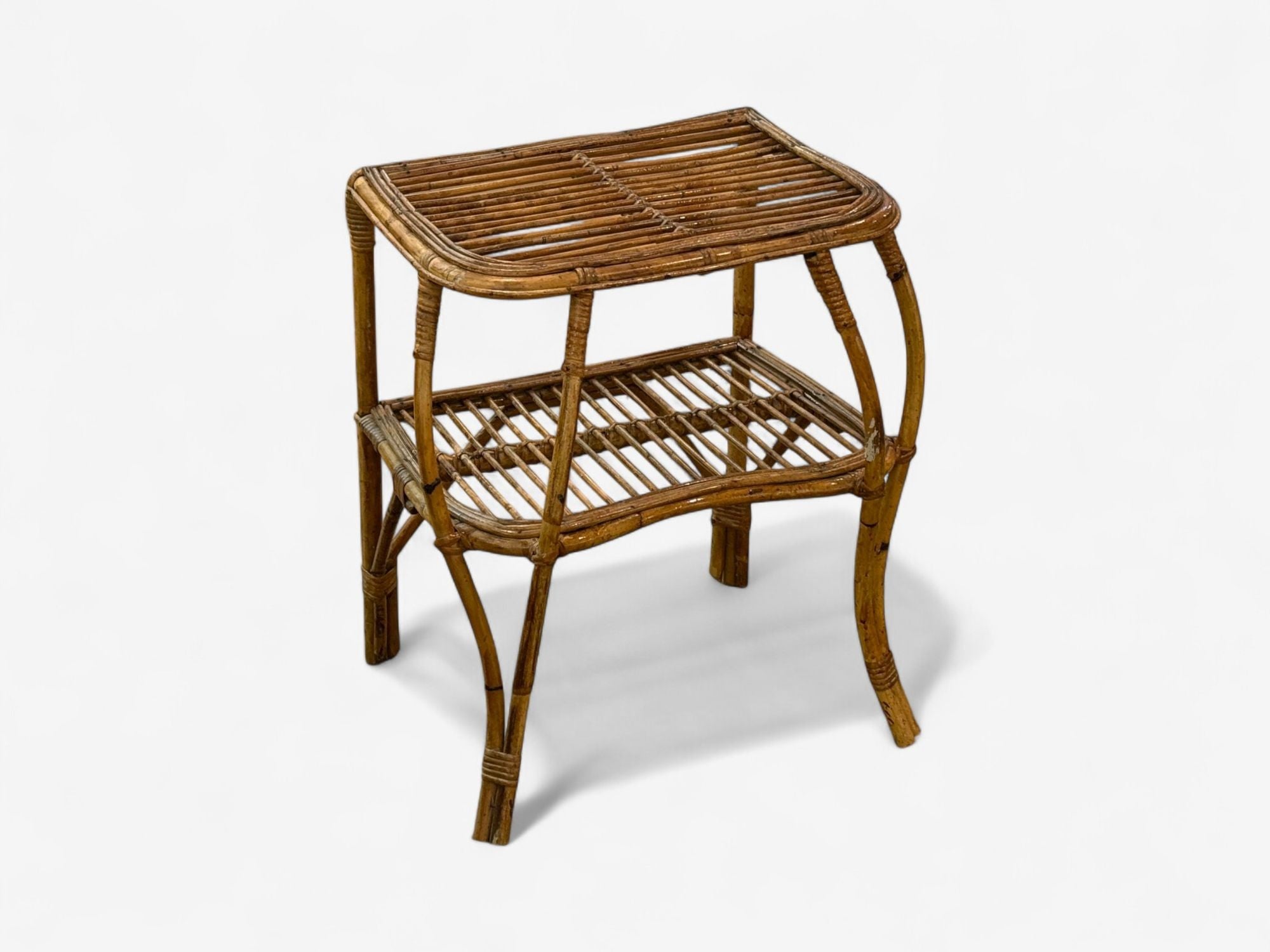 Italian Modern, Rattan, Bamboo, Cane, Side Table, Italy, 1960s