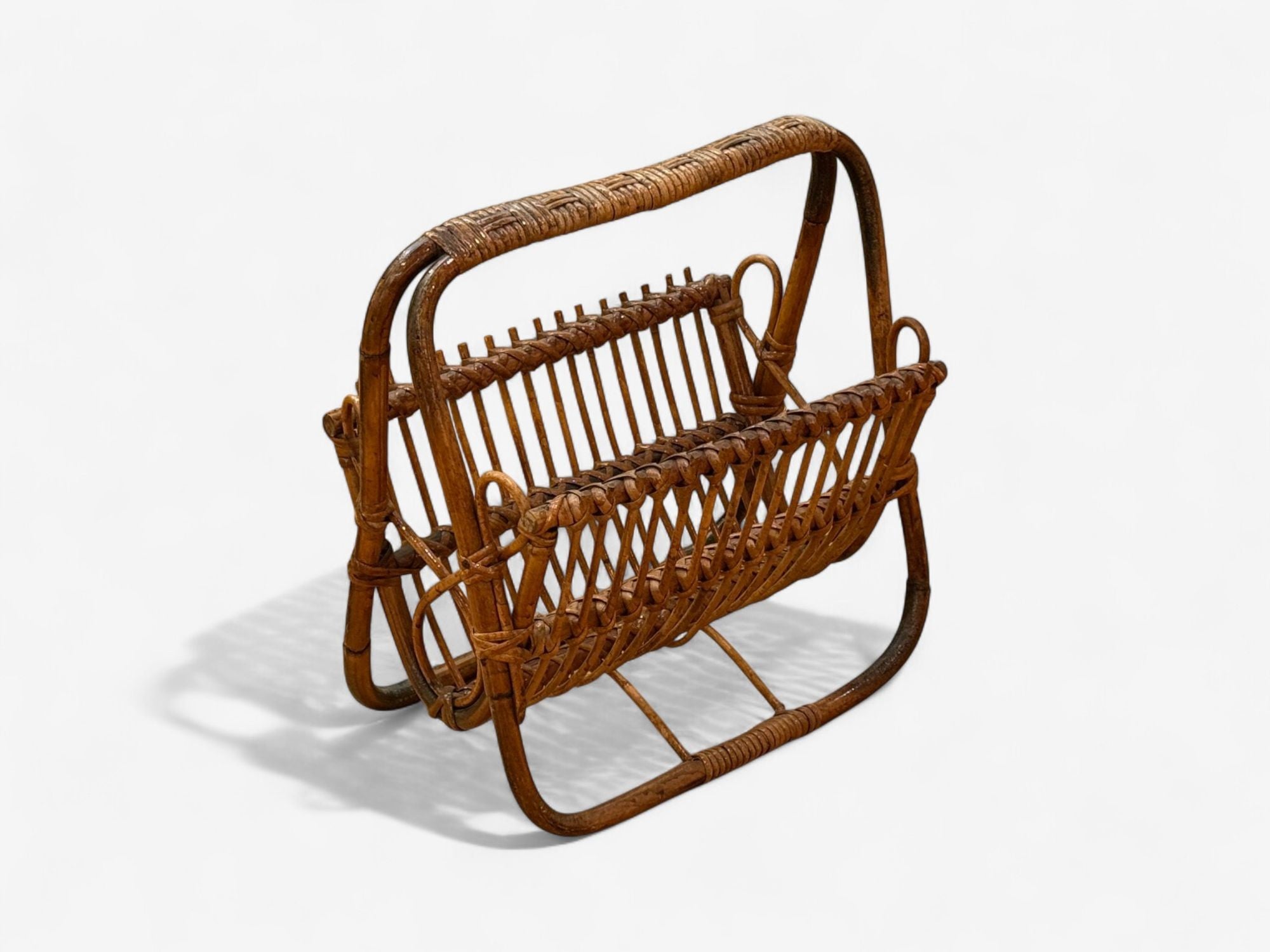 Italian Modern, Rattan, Bamboo, Cane, Magazine Rack, Italy, 1960s