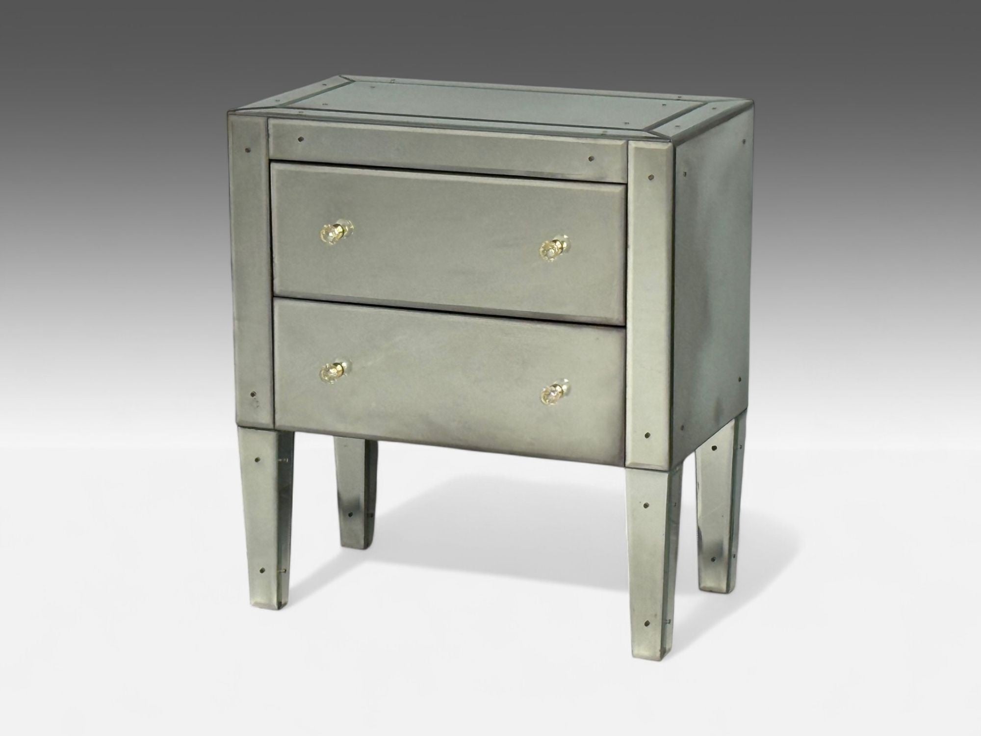 Hollywood Regency Style, Wood, Antique Beveled Glass, Mirrored Nightstands