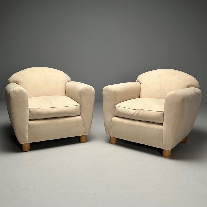 Jean Royere Style, French Art Deco, Oversized Lounge Chairs, Tan Velvet