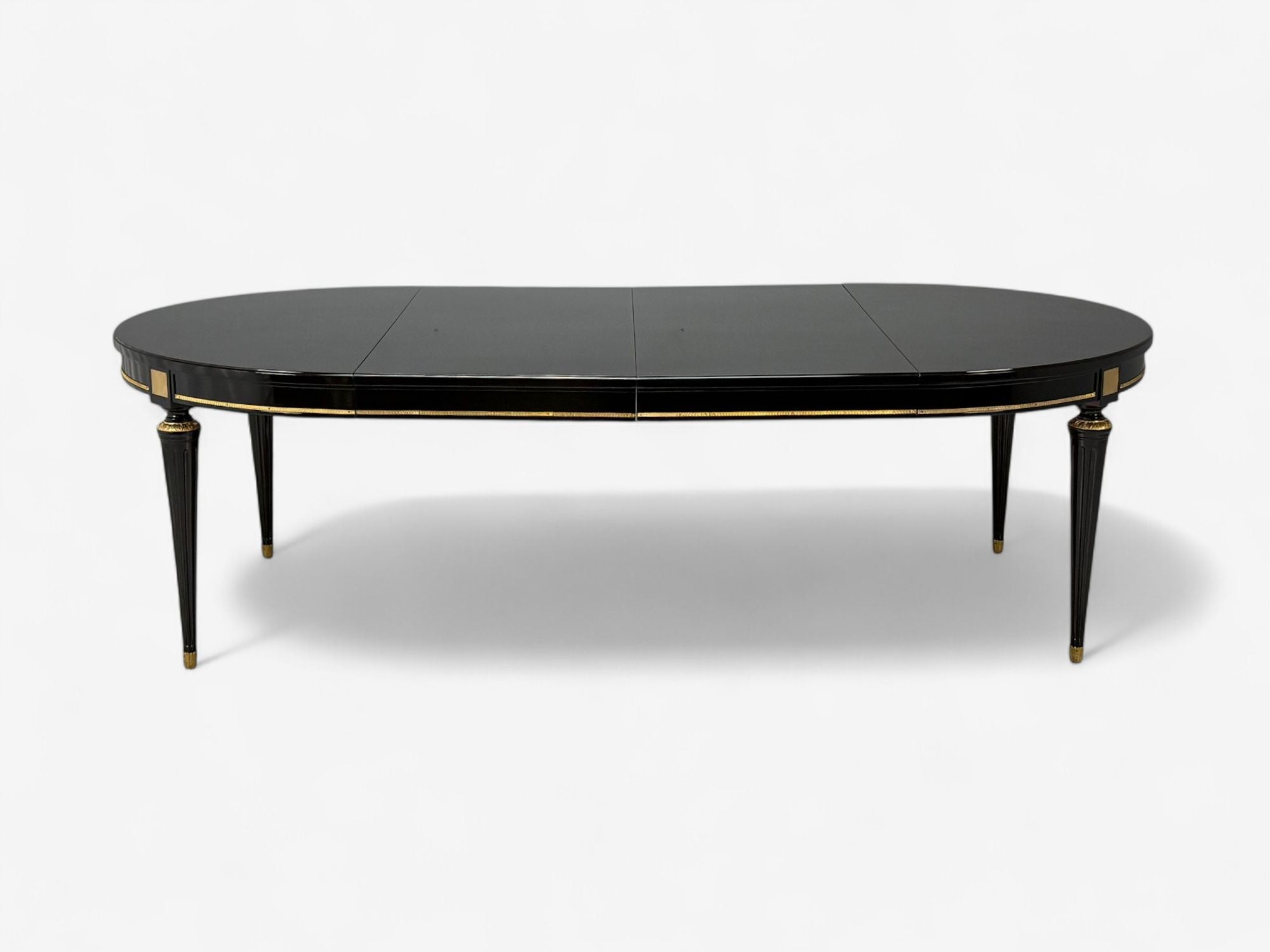Hollywood Regency, Black Lacquer, Bronze, Ebonized Dining Table, France, 1940s