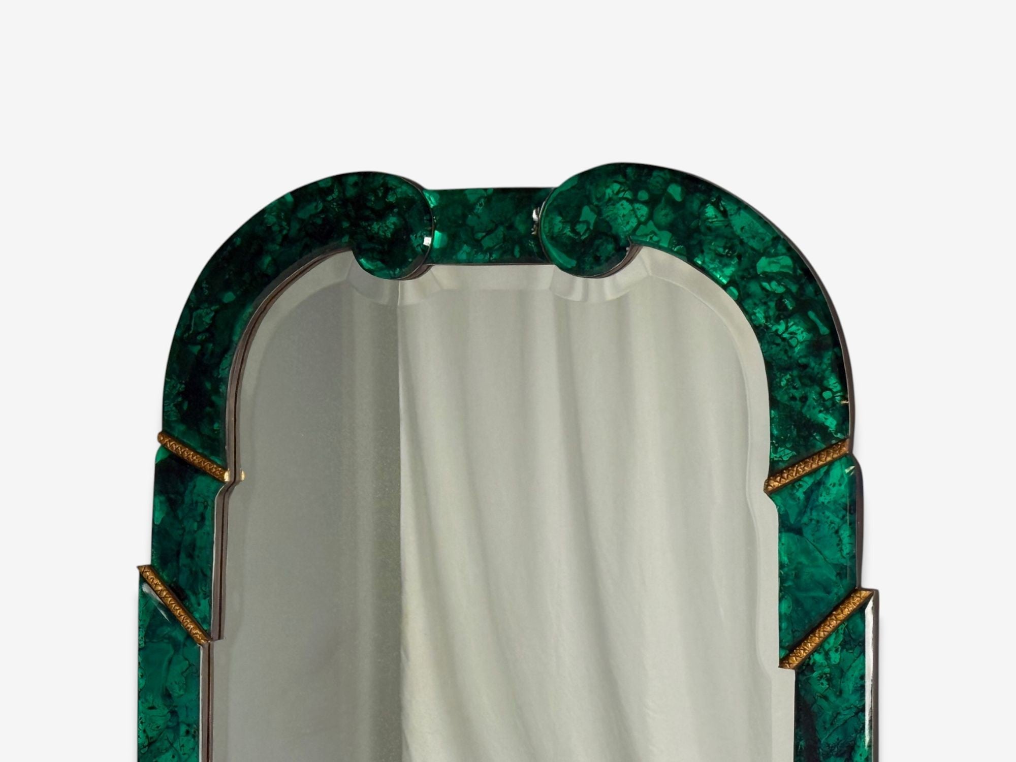 Art Deco Style, Green Antiqued Beveled Glass, Venetian Wall Mirrors