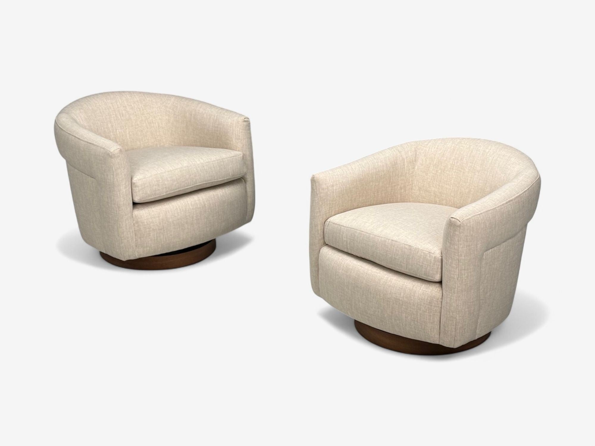 Milo Baughman, Beige Upholstery, Walnut, Tilt & Swivel Chairs, USA, 1970s