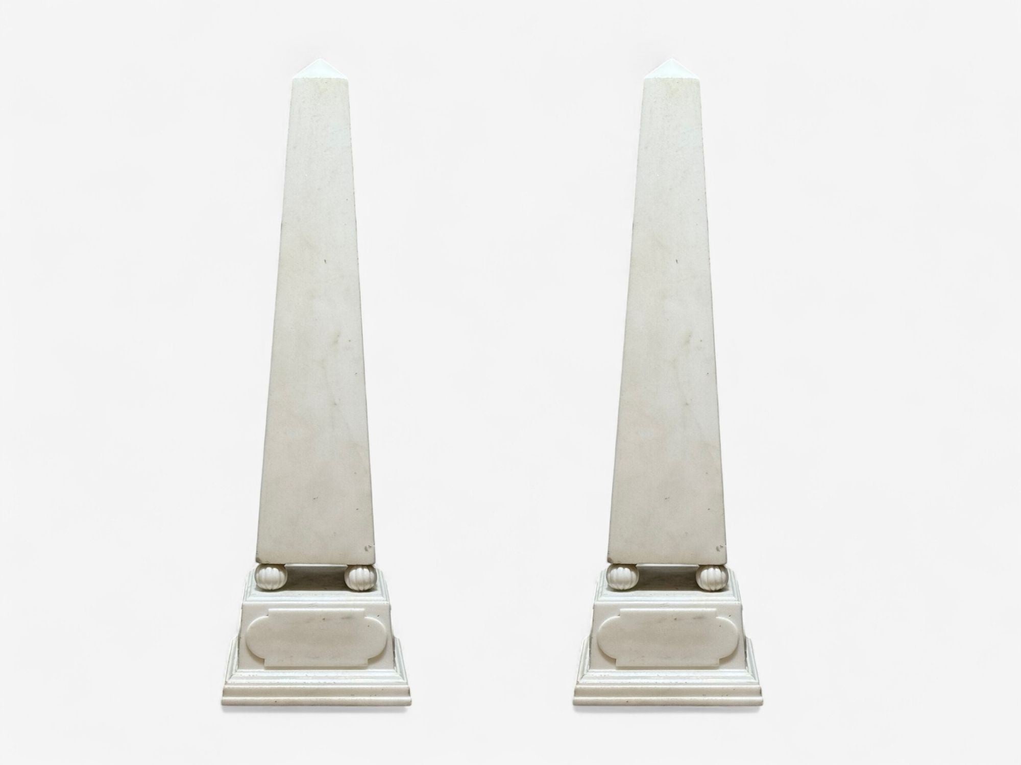 Neoclassical, White Marble, Obelisks on Pedestals, France, 1920s