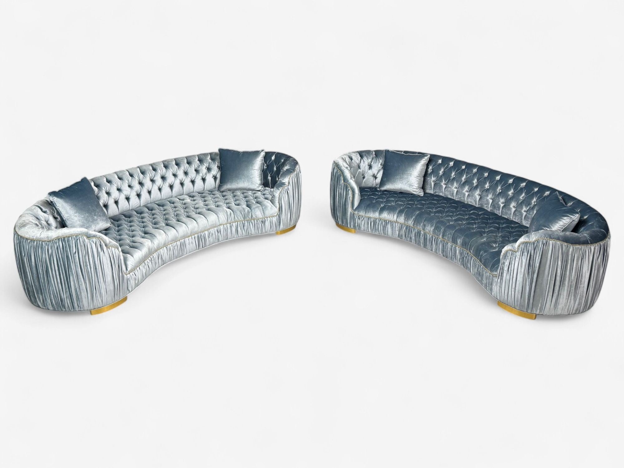 Emma Curved Sofas by Haute House for Neiman Marcus, Baby Blue Velvet