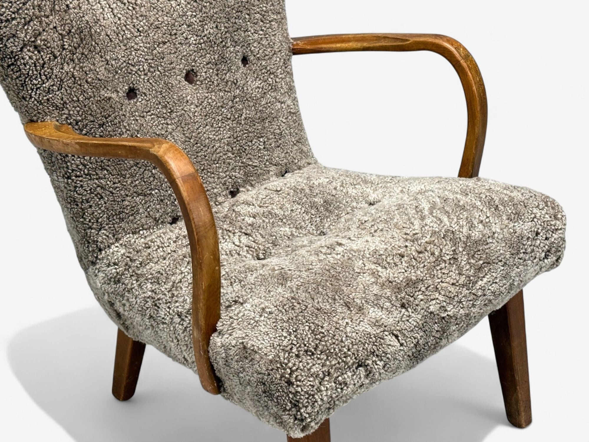 Philip Arctander Style, Shearling, Beech, Lounge Chair, Denmark, 1960s