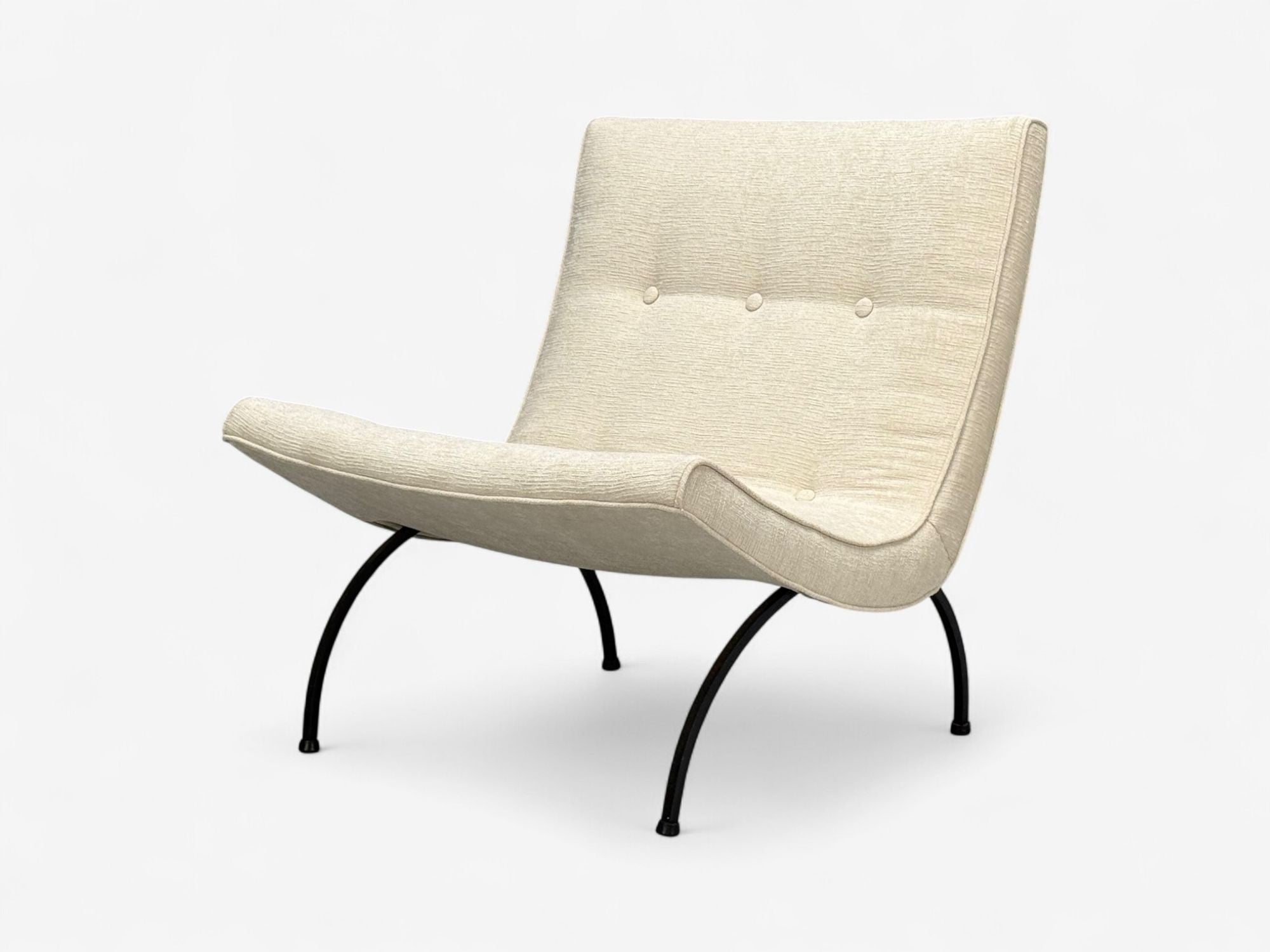 Milo Baughman, Iron, Fabric, Scoop Chair, USA, 1950s