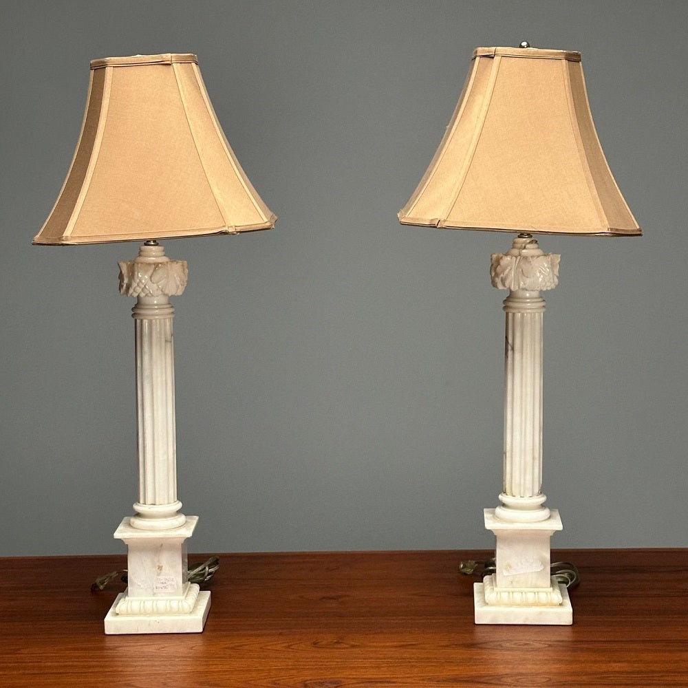 Italian Neoclassical, Column Motif Table Lamps, Marble, Italy, 1950s