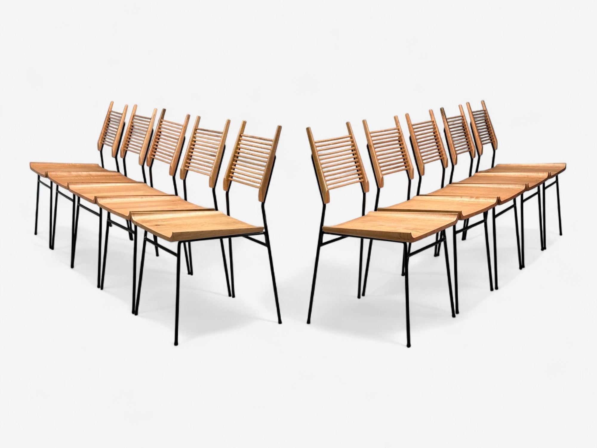 Paul McCobb, Maple, Lacquered Iron, Shovel Dining Chairs, USA, 1950s