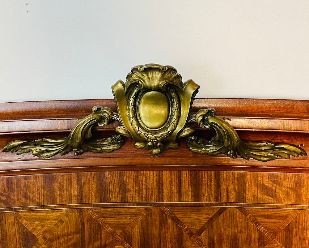 Louis XVI Style Full Size Bedframe by Mercier Frères, Parquetry, Bronze, French