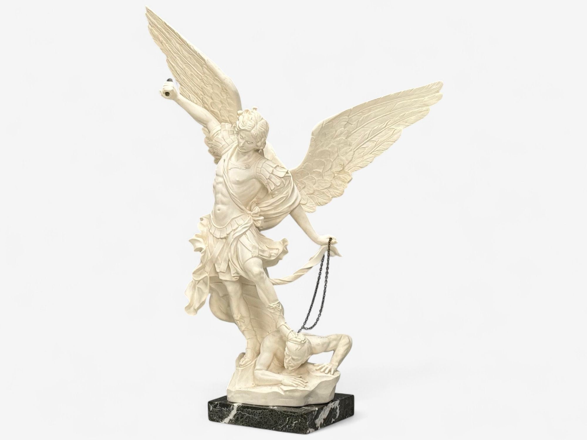 Statue of Saint Michael the Archangel, Composite, Marble Base, Italy, 20th c.