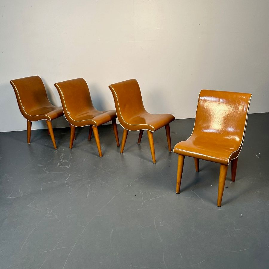 Four American Mid-Century Modern Curvy Dining / Side Chairs by Russel Wright