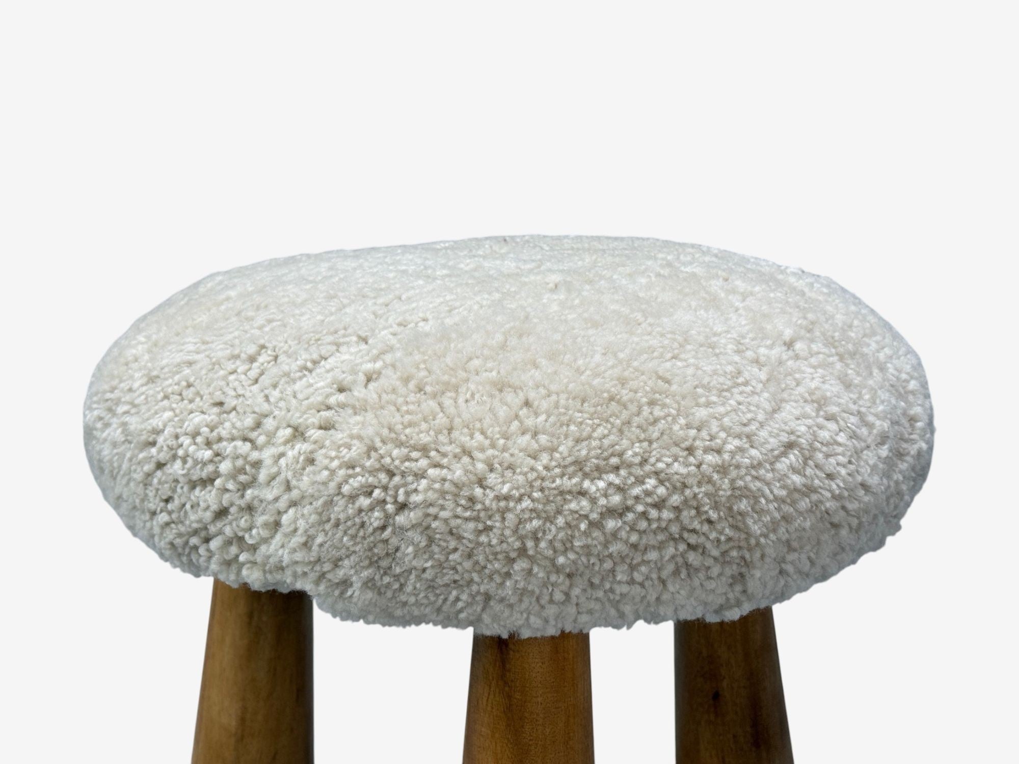 Danish Modern Style, Sheepskin Stools, Beige Shearling, Maple, USA, 21st c.