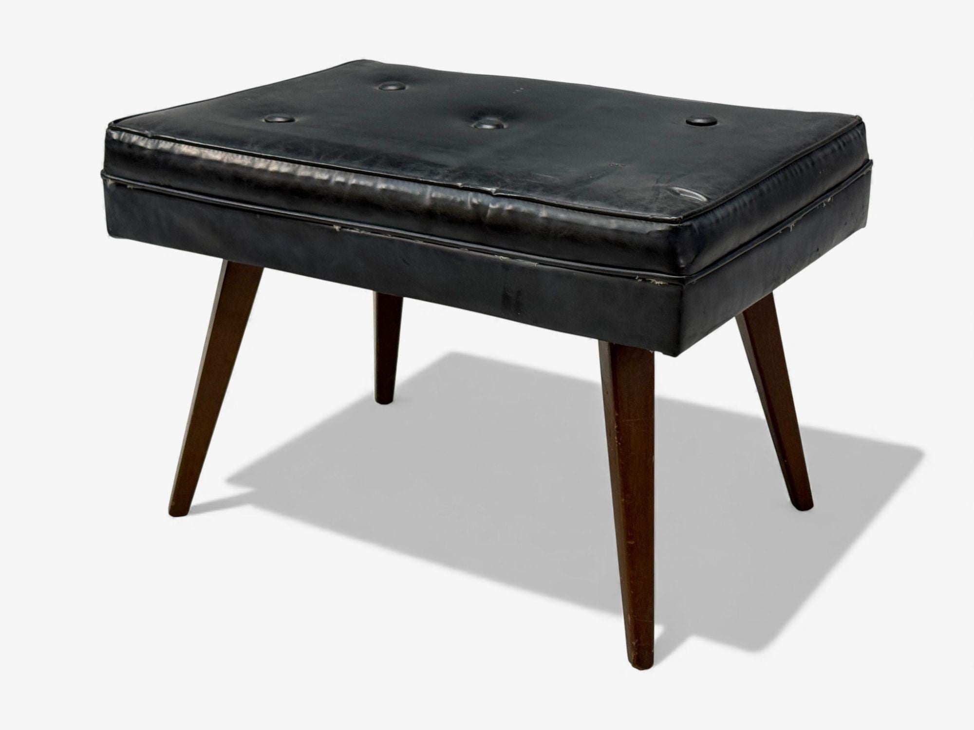 Danish Modern, Black Leatherette, Stained Wood, Footstool, Denmark, 1950s