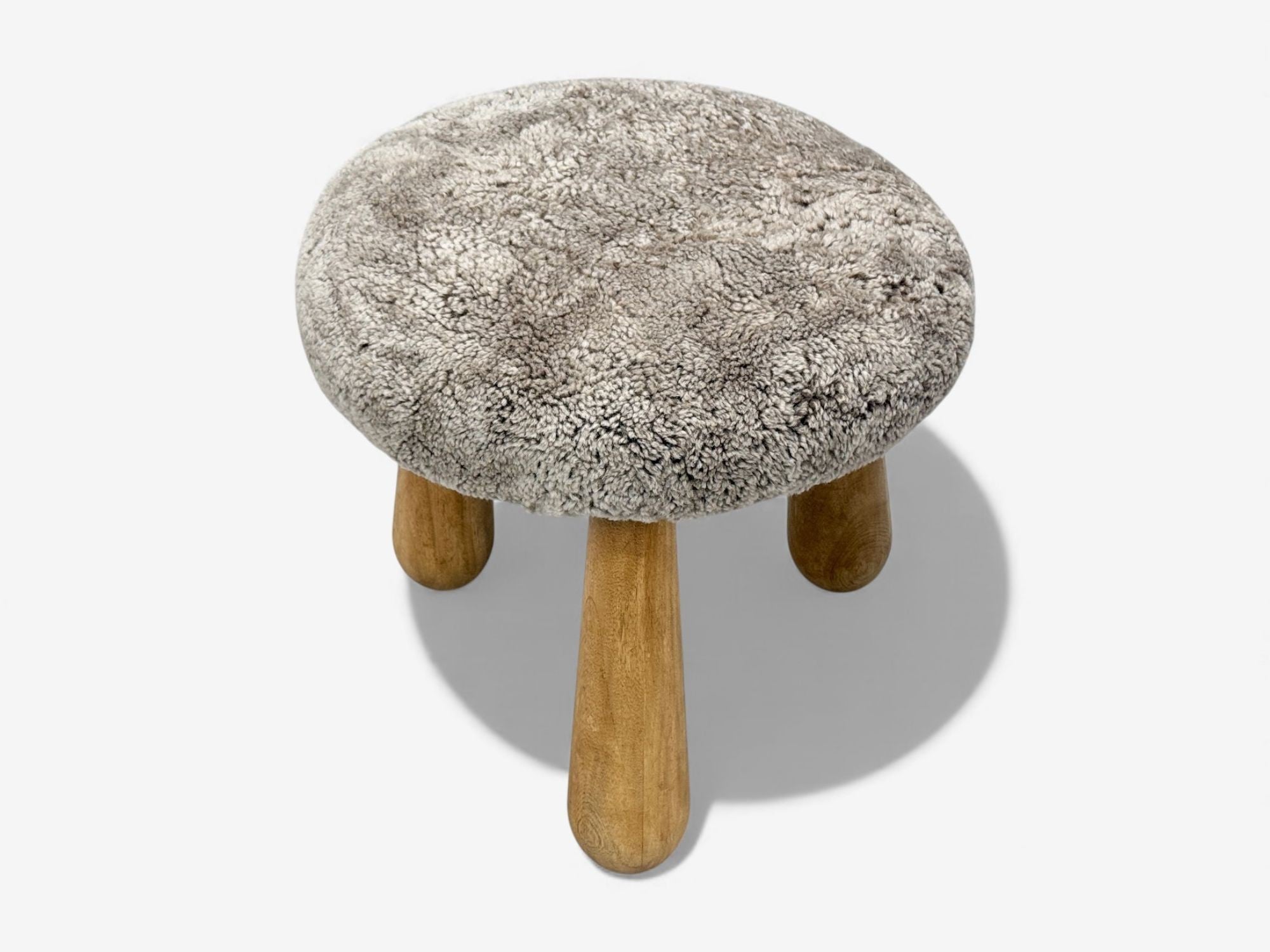 Danish Modern Style, Gray Sheepskin, Maple, Shearling Footstools, 21st c.