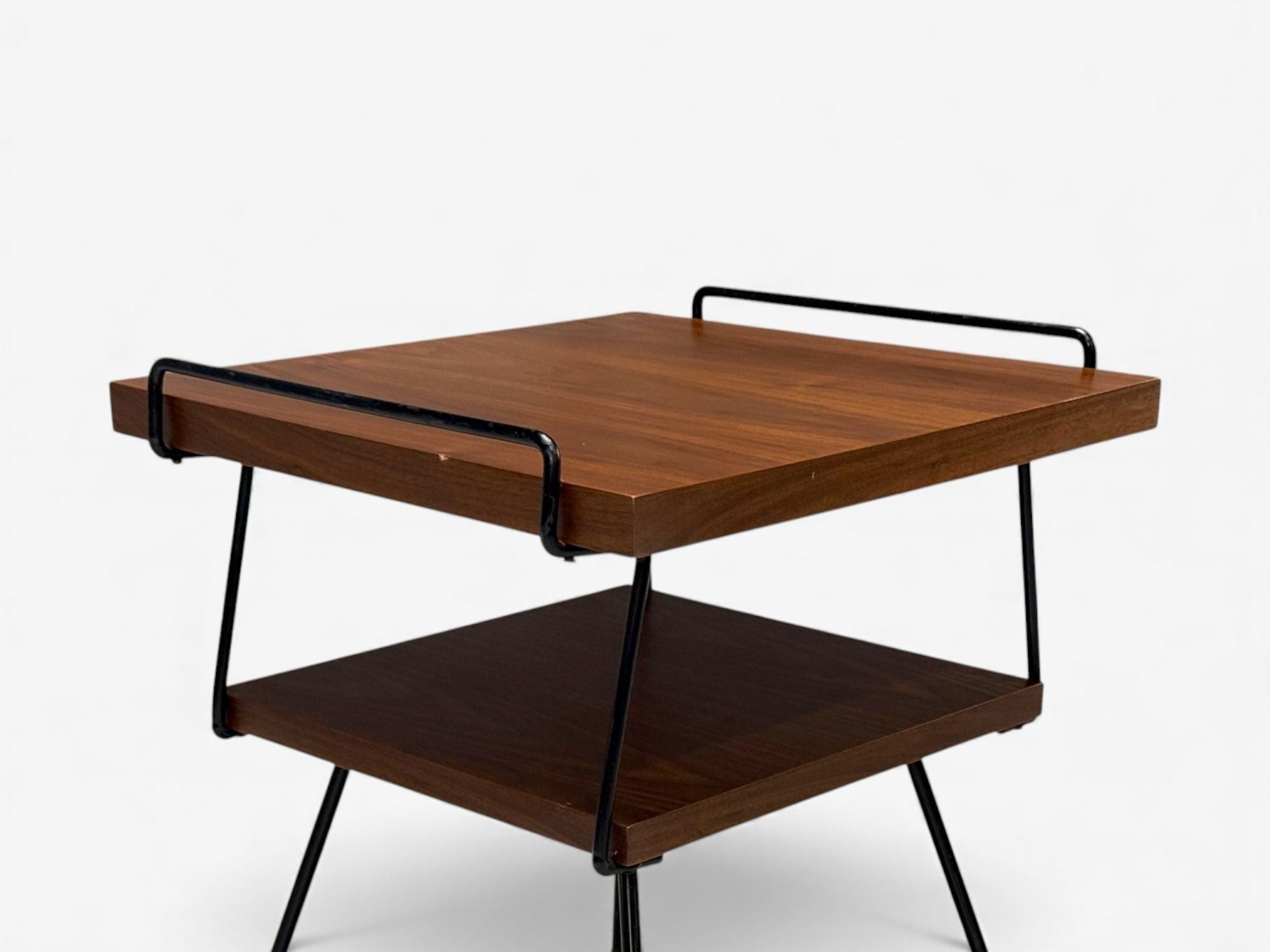 Tony Paul Style, Lacquered Iron, Walnut, Side Tables, USA, 1960s