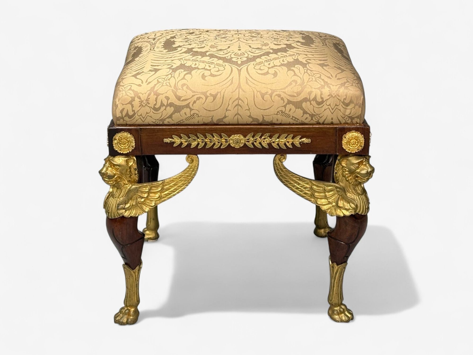French Empire Revival, Bronze, Mahogany, Fabric, Footstool, France, 19th c.