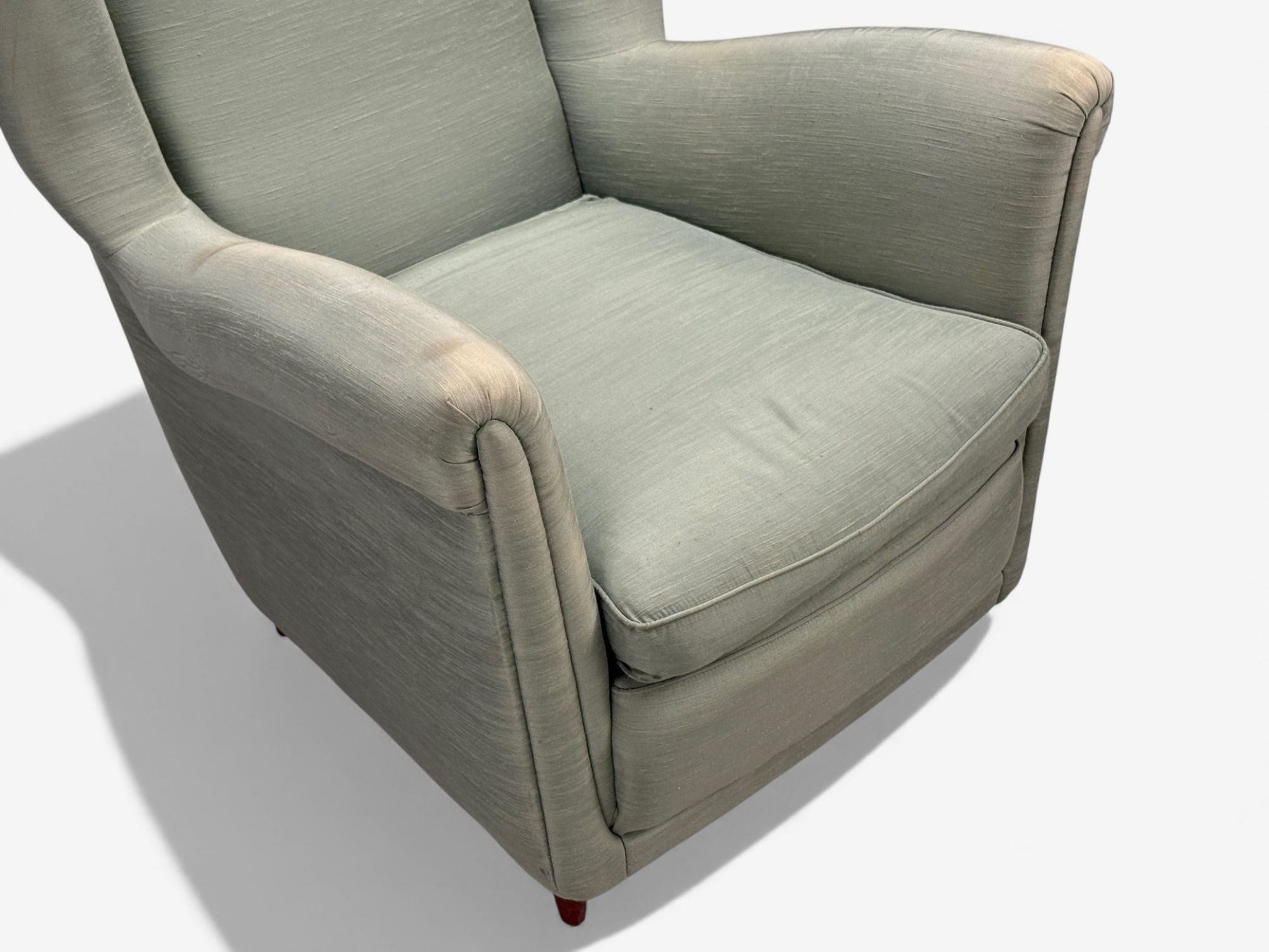 Melchiorre Bega, Green Fabric, Wood, Lounge Chair, Italy, 1950s