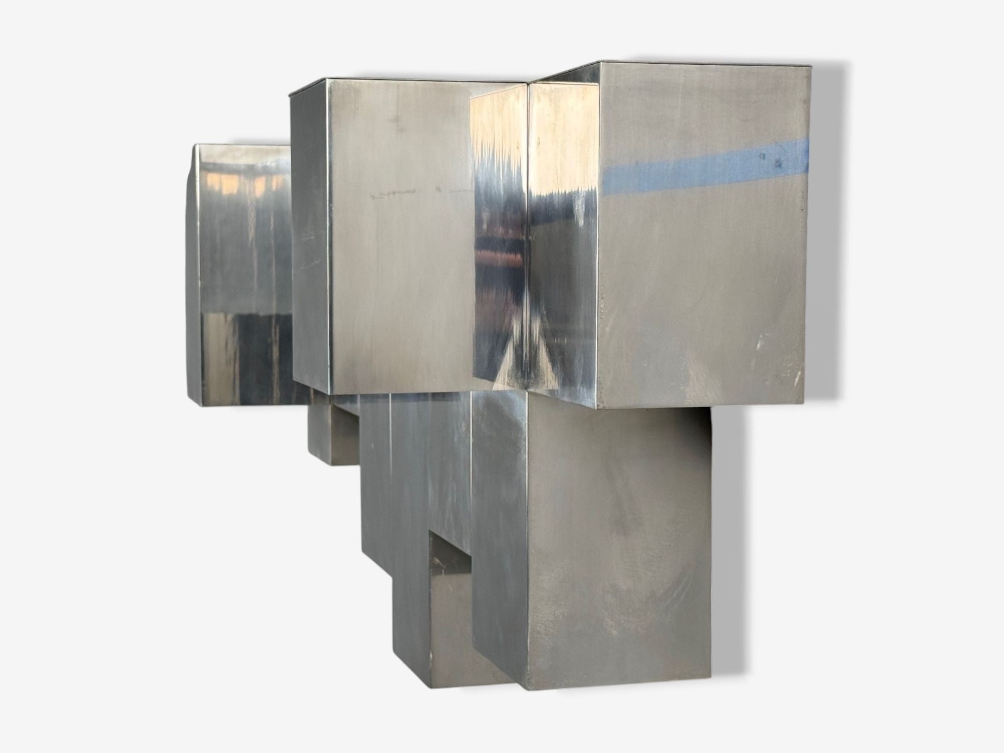 Paul Evans Style, Patchwork Chrome, Mirrored Wall Shelf, USA, 1980s